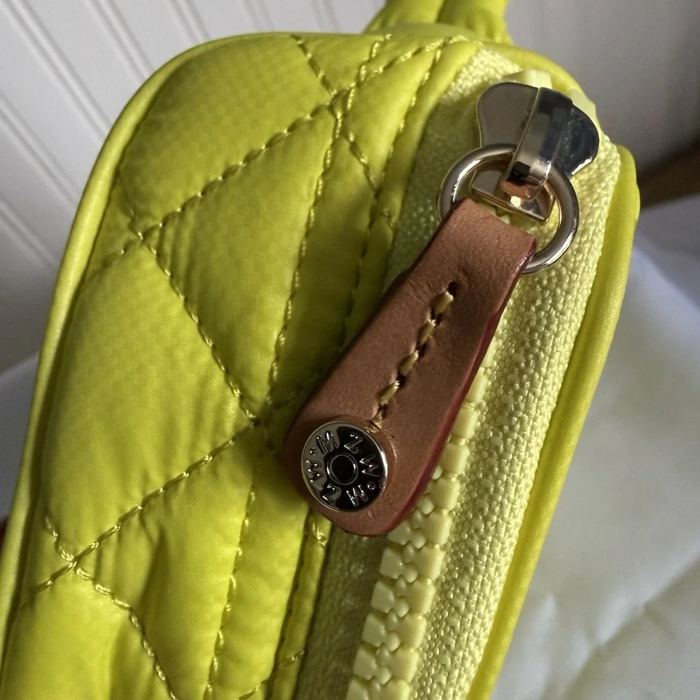 MZ WALLACE Zip Round Organizer Quilted Nylon Pouch Makeup Bag Travel Lime Green